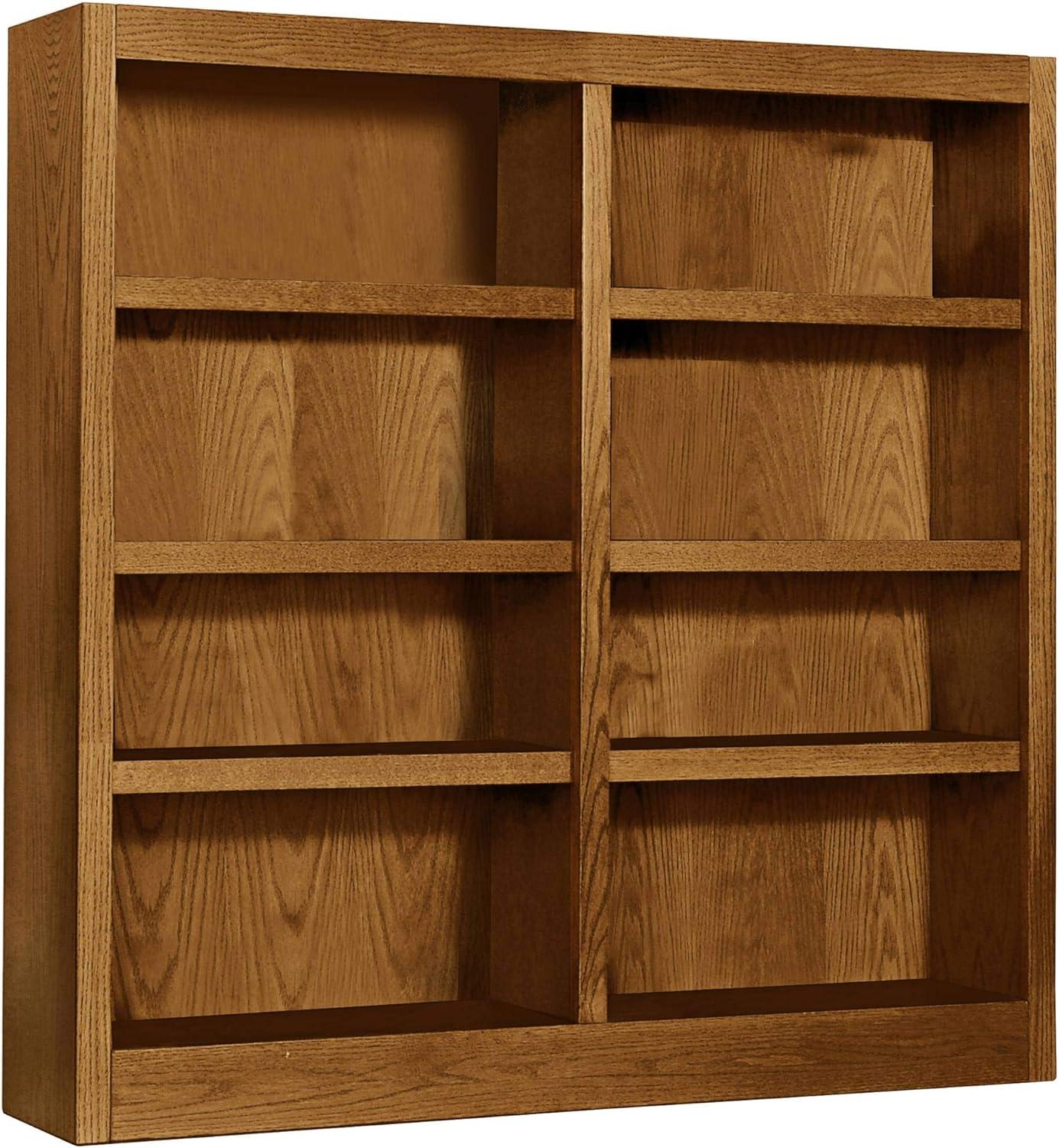 Concepts in Wood 8 Shelf Double Wide Wood Bookcase, 48 inch Tall - Oak Finish