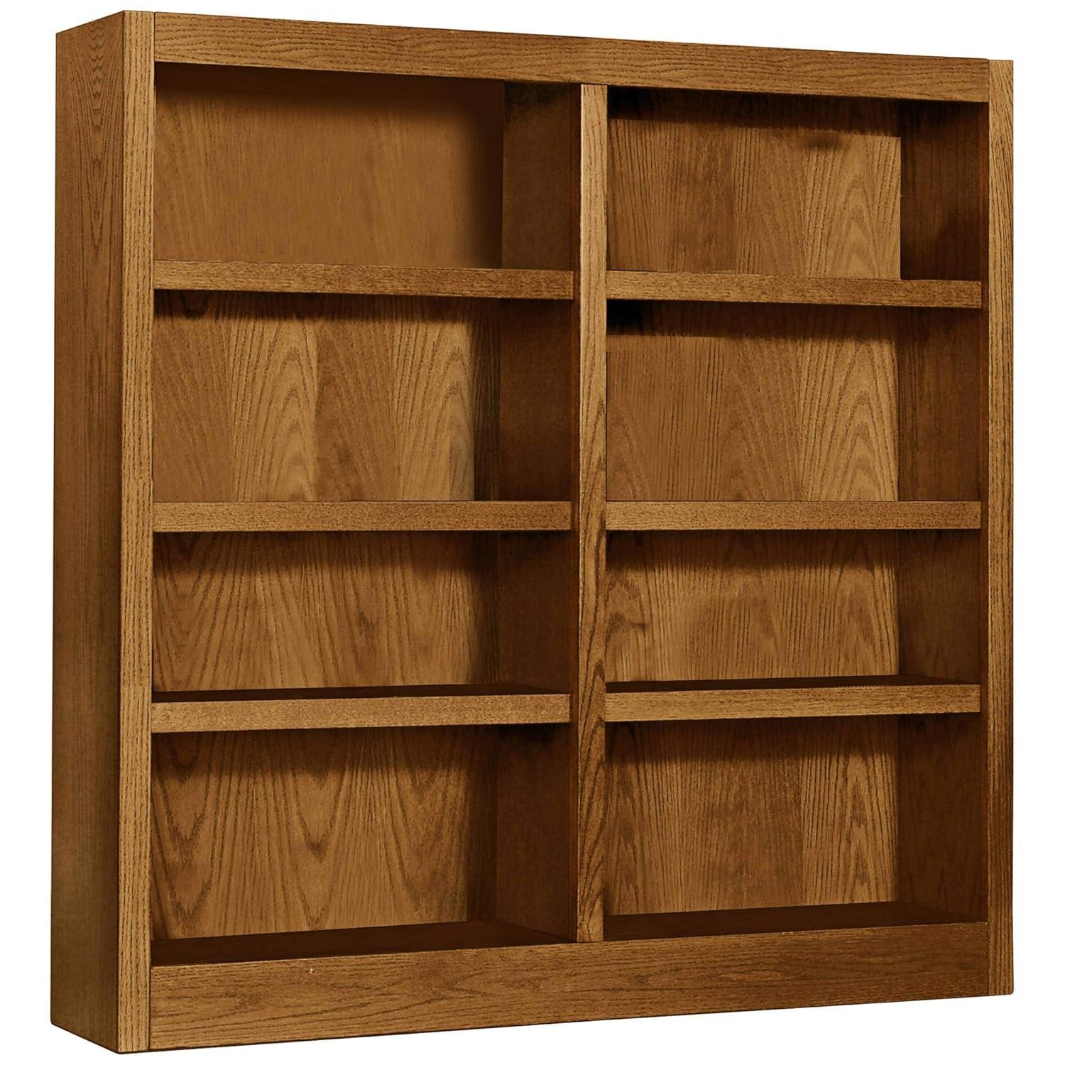 Concepts in Wood 8 Shelf Double Wide Wood Bookcase, 48 inch Tall - Oak Finish