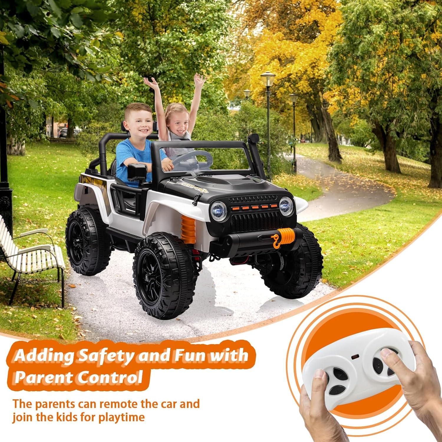 Telyswee Ride on Car for Kids with Parent Remote Control, 24V 4WD Battery Powered Electric Car, 2 Seater Ride On Truck, Kids Electric Vehicle, Suspension, LED Lights