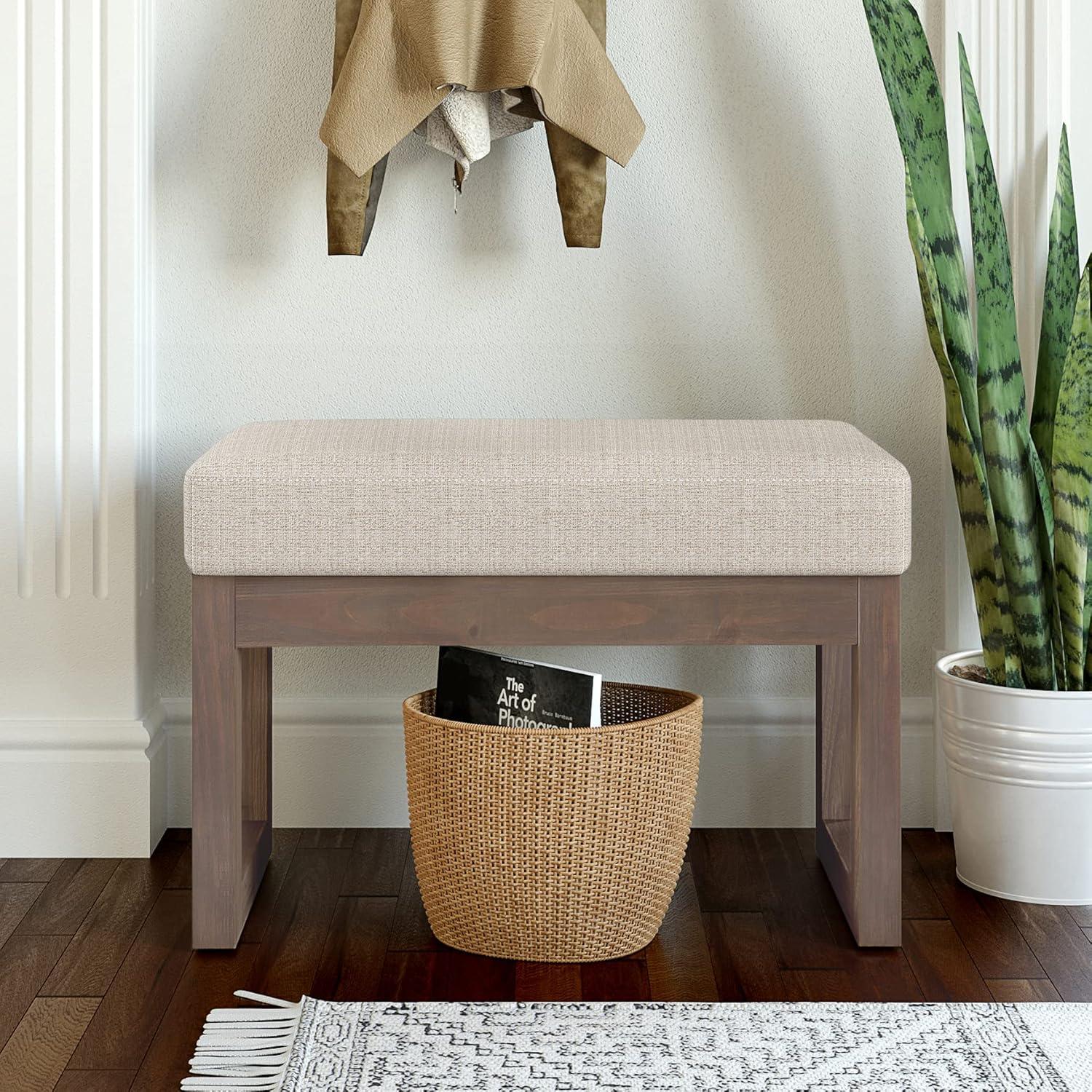 Simpli Home Milltown Ottoman Bench with Upholstered Seat and Solid Wood Frame