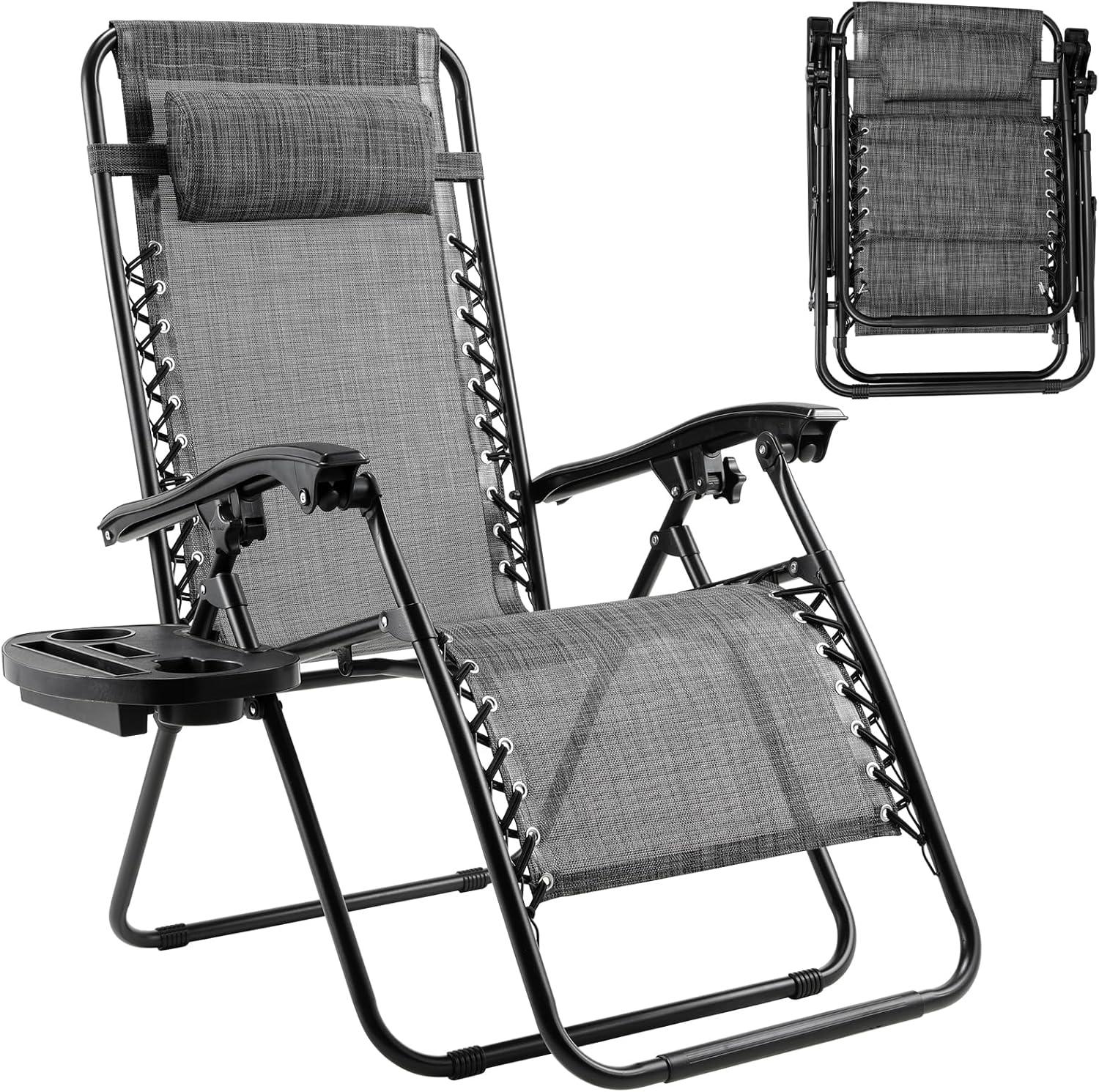Arlmont & Co. Zero Gravity Chair Set of 2, Outdoor Folding Lounge W/Detachable Headrest & Holder Tray, Adjustable Textilene Lawn Reclining, No Assembly Required, for Patio, Backyard, Garden, Poolside,