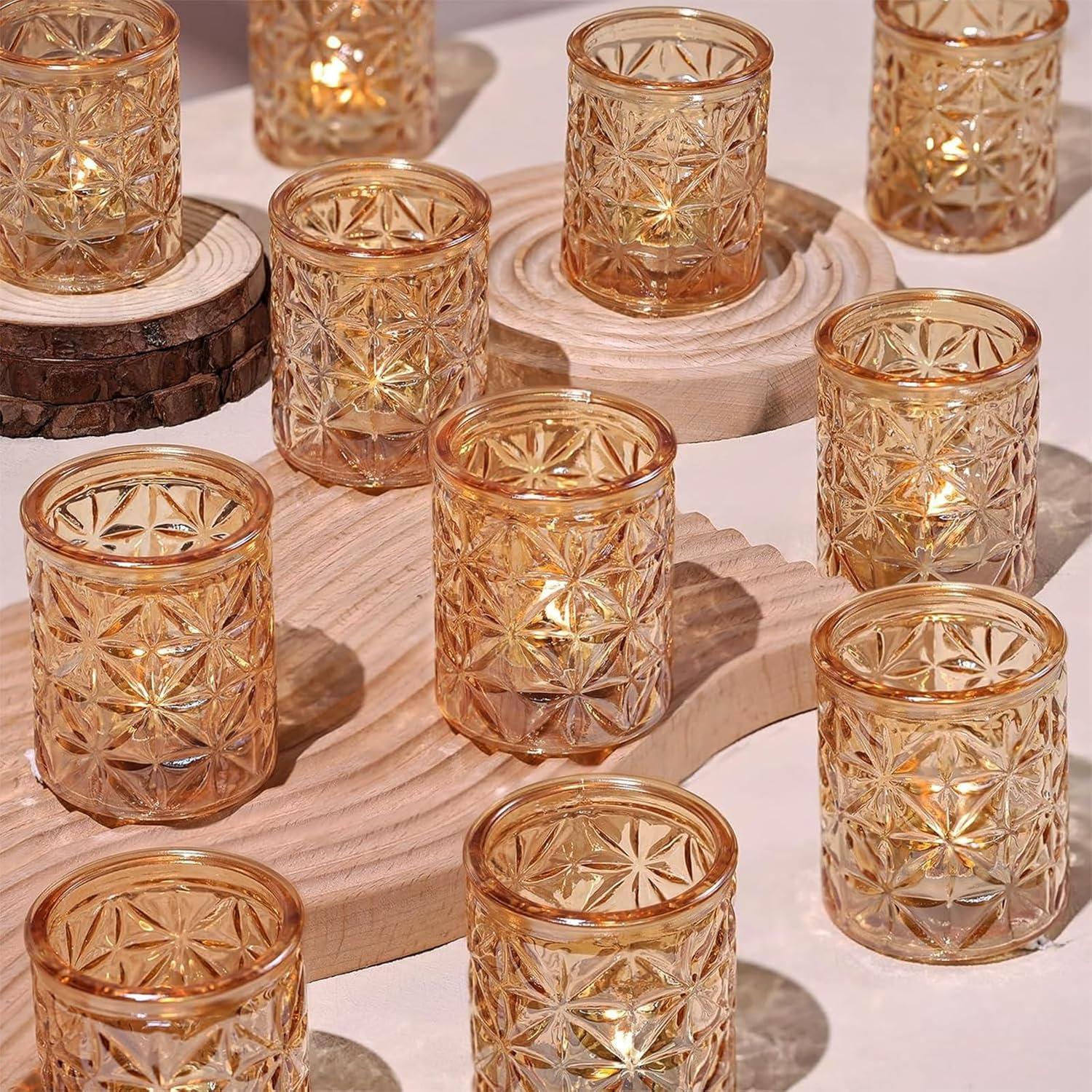 Gold Embossed Glass Tealight Candle Holders Set of 36