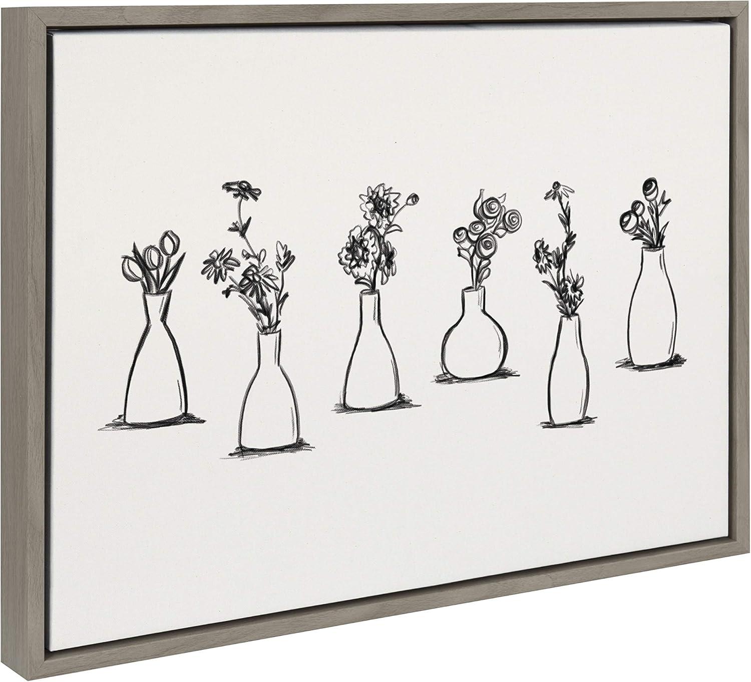 18" x 24" Sylvie Still Life Group of Flowers in Vases Framed Canvas by the Creative Bunch Studio Gray - Kate & Laurel All Things Decor: