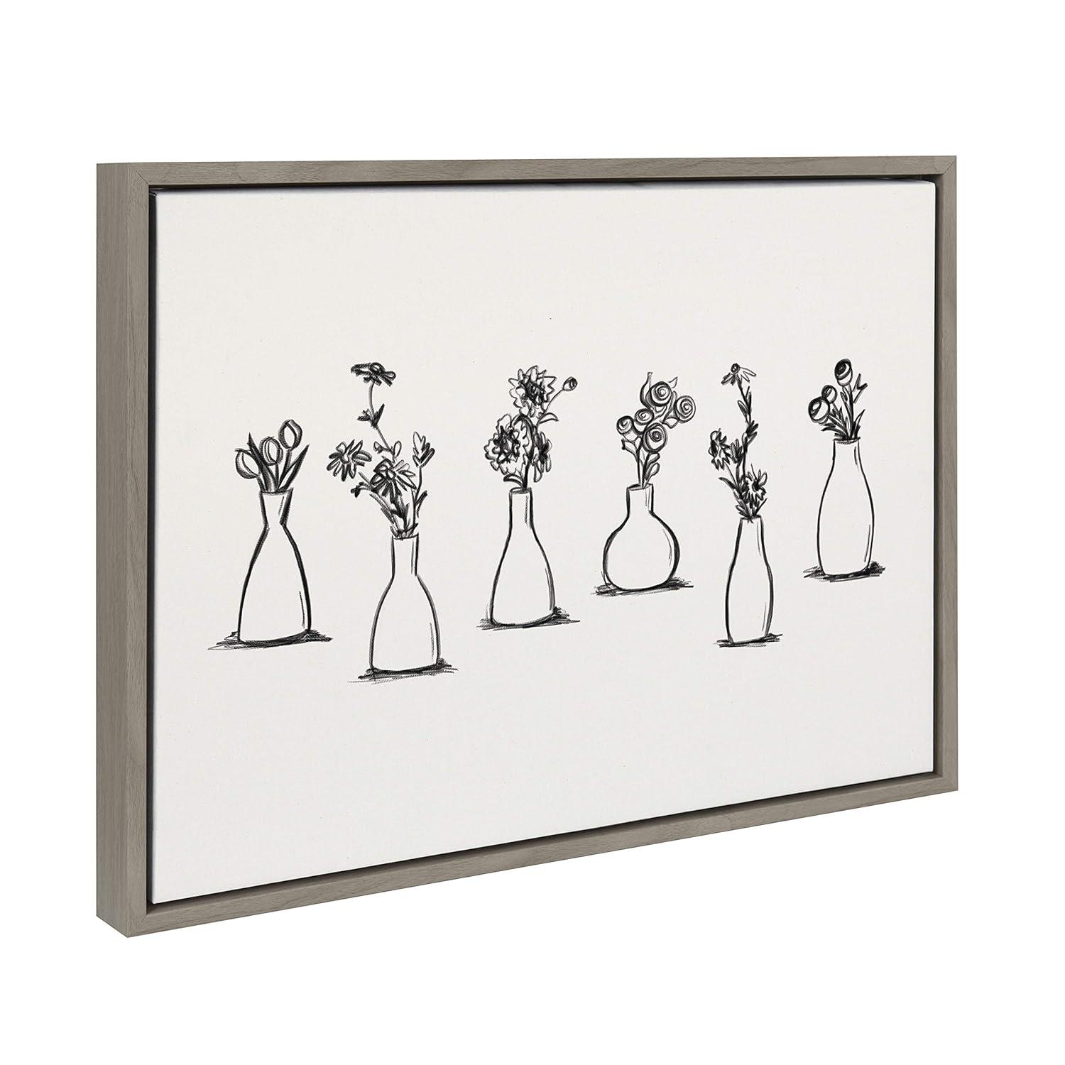 18" x 24" Sylvie Still Life Group of Flowers in Vases Framed Canvas by the Creative Bunch Studio Gray - Kate & Laurel All Things Decor: