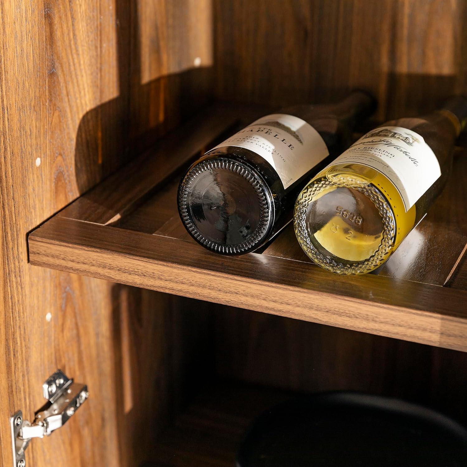 Dark Walnut Chevron Glass Door Storage Cabinet with Adjustable Shelves