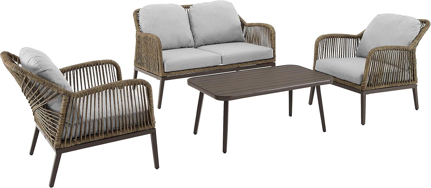 Haven 4pc Outdoor Wicker Conversation Set: Weather-Resistant, Steel Frame, Polyester Cushions - Crosley