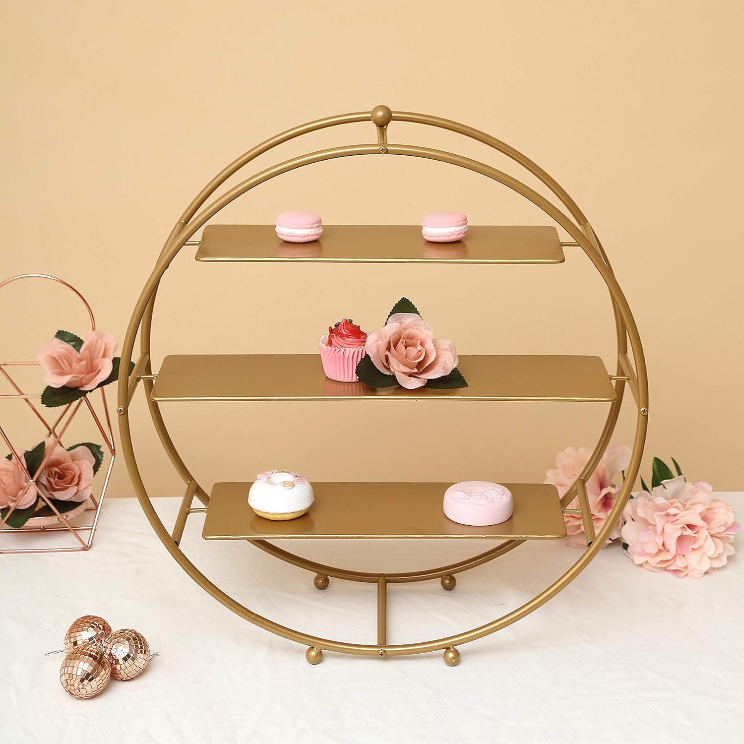 Balsa Circle 20.5" Round Metal 3 - Tier Wedding Pedestal Dessert Stand , Gold
