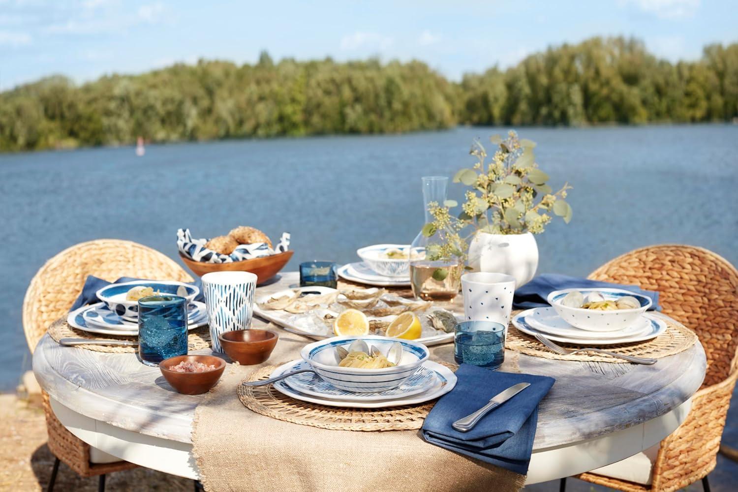 Blue and White Melamine 16-Piece Dinnerware Set