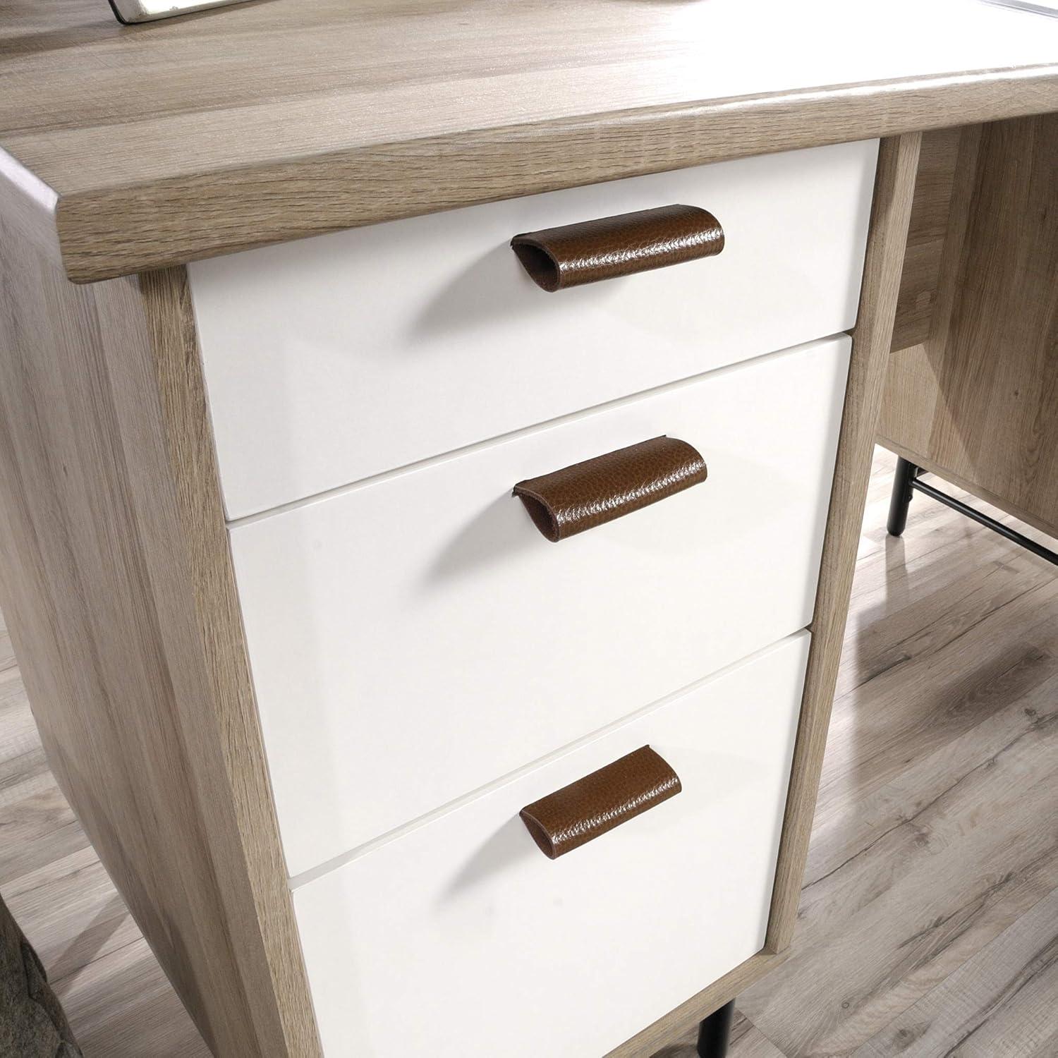 Sky Oak and White Executive Desk with Leather Drawer Pulls