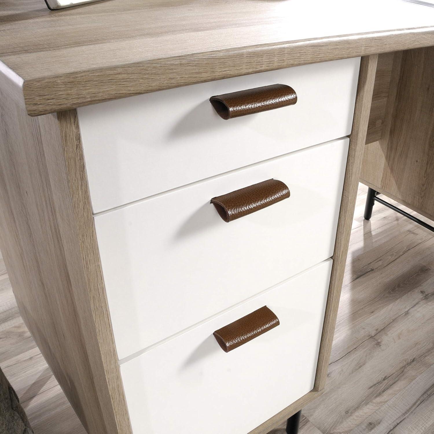 Sauder Anda Norr Engineered Wood Executive Desk in Sky Oak and White