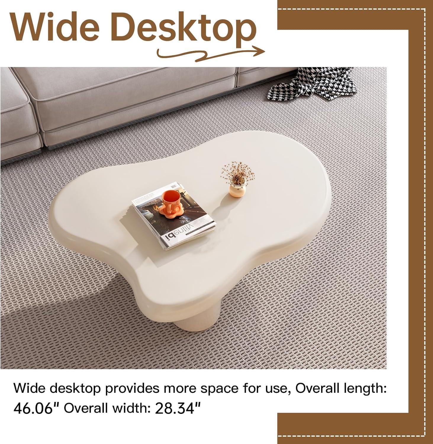 Guyii 41.02" Cream White Cloud Coffee Table, Irregular Coffee Table with 3 Legs for Living Room, Office