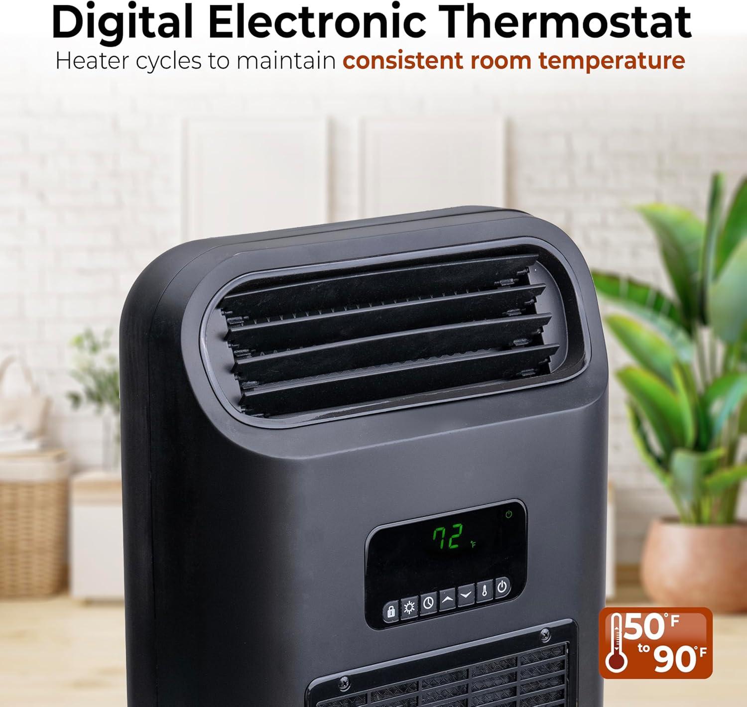 Comfort Zone 14" Slim Line Wall Mount Electric Space Heater with Stand, Remote Control, Digital Adjustable Thermostat, Timer, LCD Display, Safety Tip Over Switch, Overheat Protection, MT8142