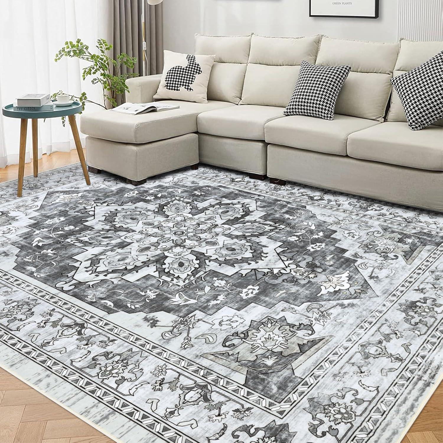 Gray 5' x 7' Vintage Washable Non-Slip Area Rug