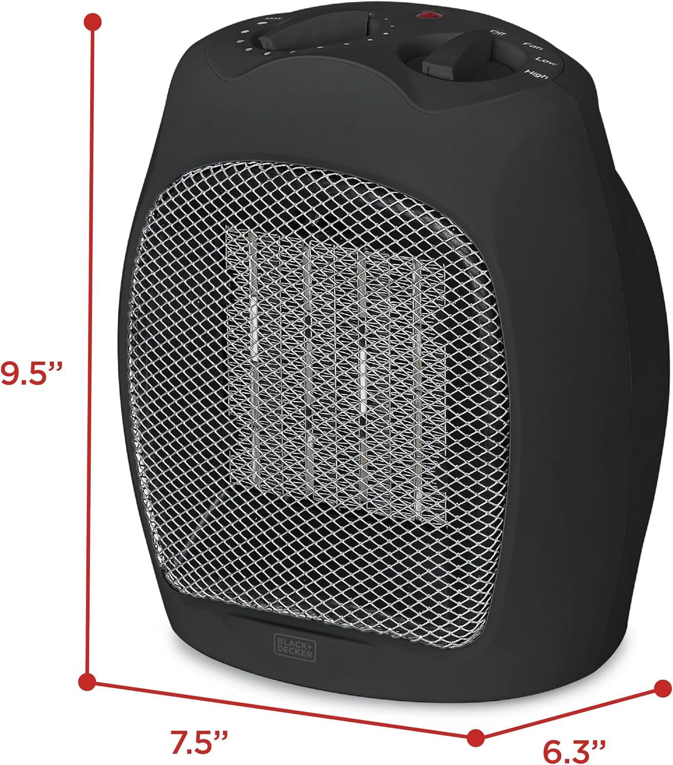 BLACK+DECKER Electric Heater, Portable Heater with 3 Settings, Ceramic Heater for Office and Home