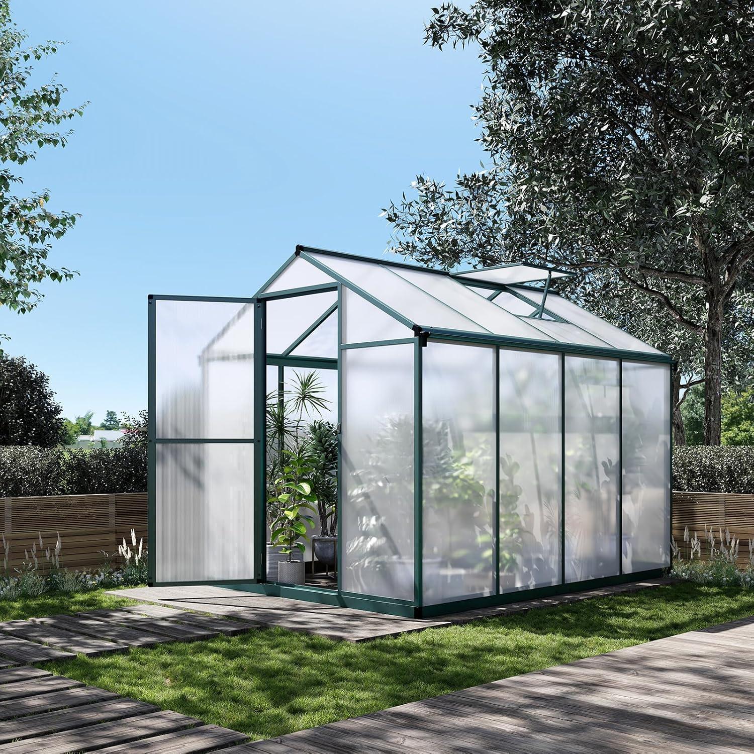 6.25 x 6 Ft Greenhouse for Outdoors, Aluminum Alloy & Polycarbonate Green House with Windows Vent, for Patio, Backyard, Garden,Green
