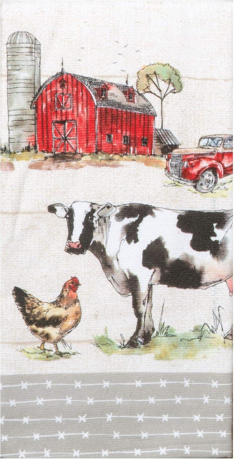 Country Life Barn Scene Cow Chicken Dual Purpose Terry Kitchen Dish Towel Cotton