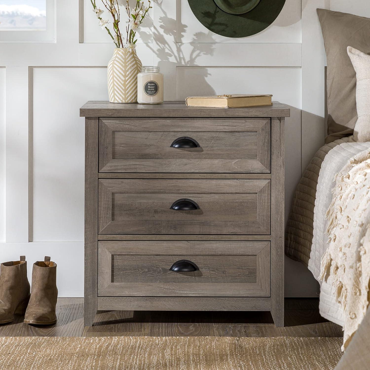 Fontella Transitional 3 Drawer Nightstand Gray Wash - Saracina Home: Bedroom Storage, MDF Construction