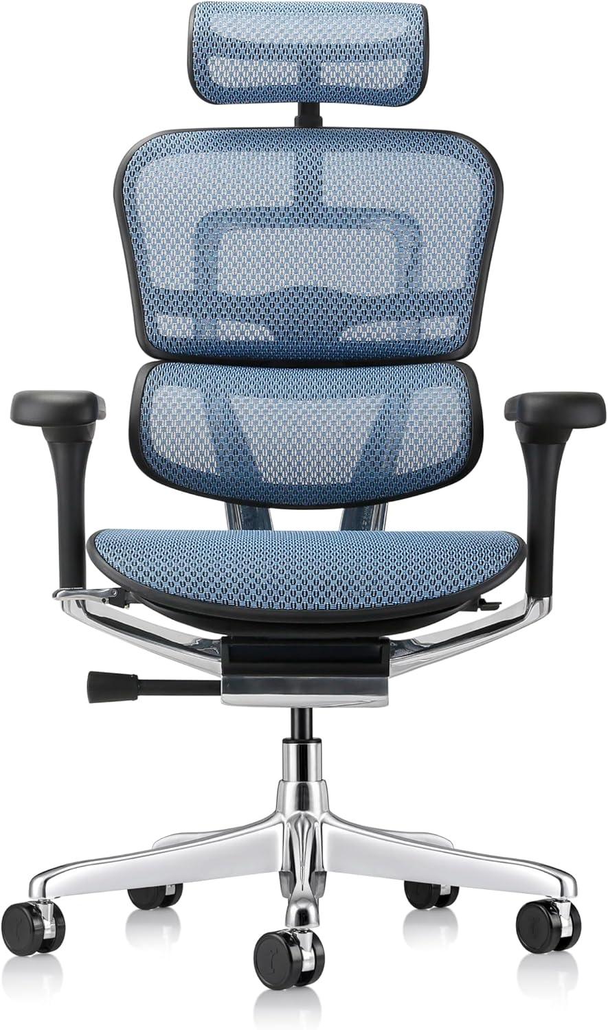 Blue High Back Mesh and Leather Executive Swivel Chair