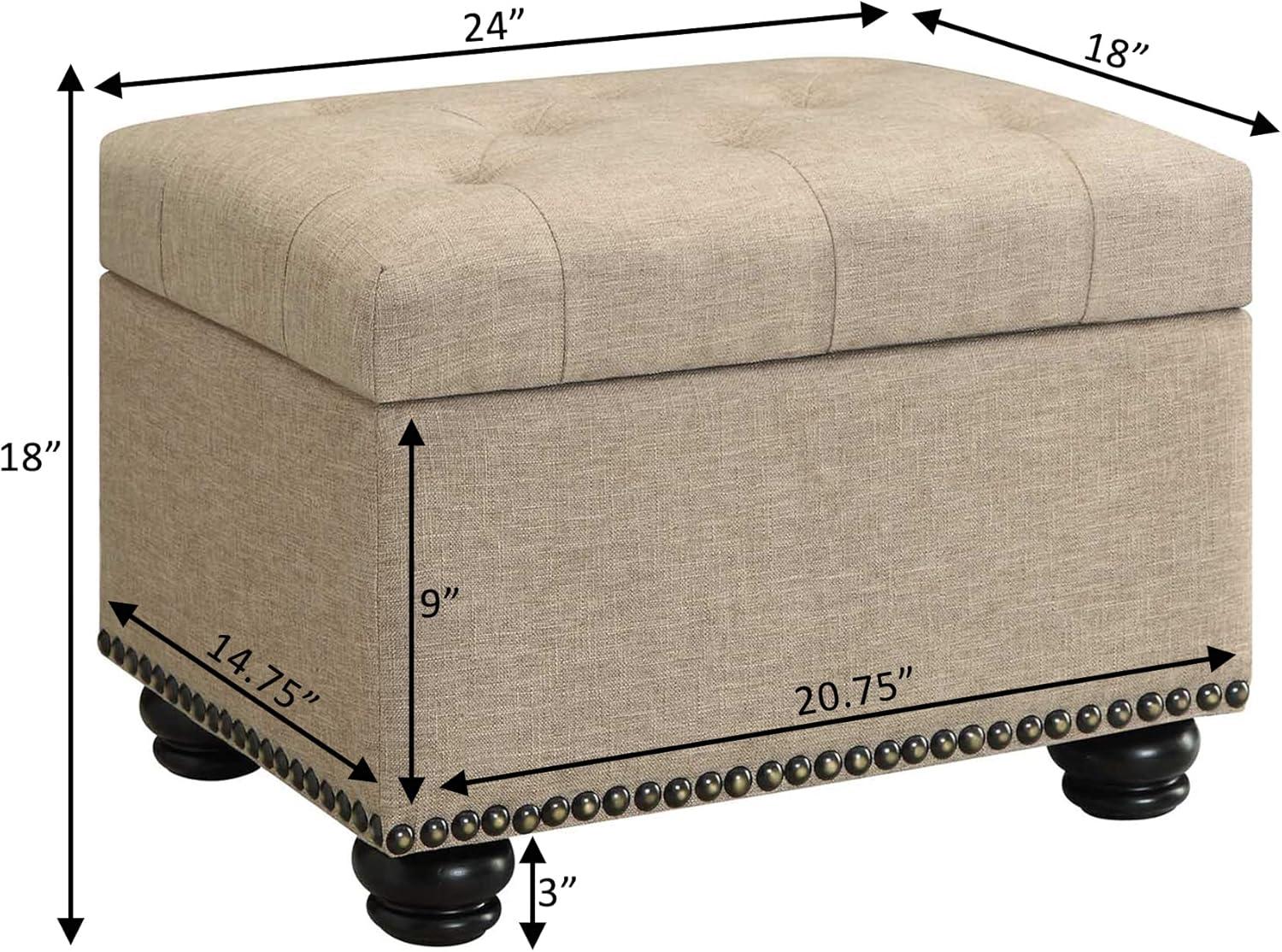 Designs4Comfort 5th Avenue Storage Ottoman in Beige Tan Fabric & Nail Head Trim