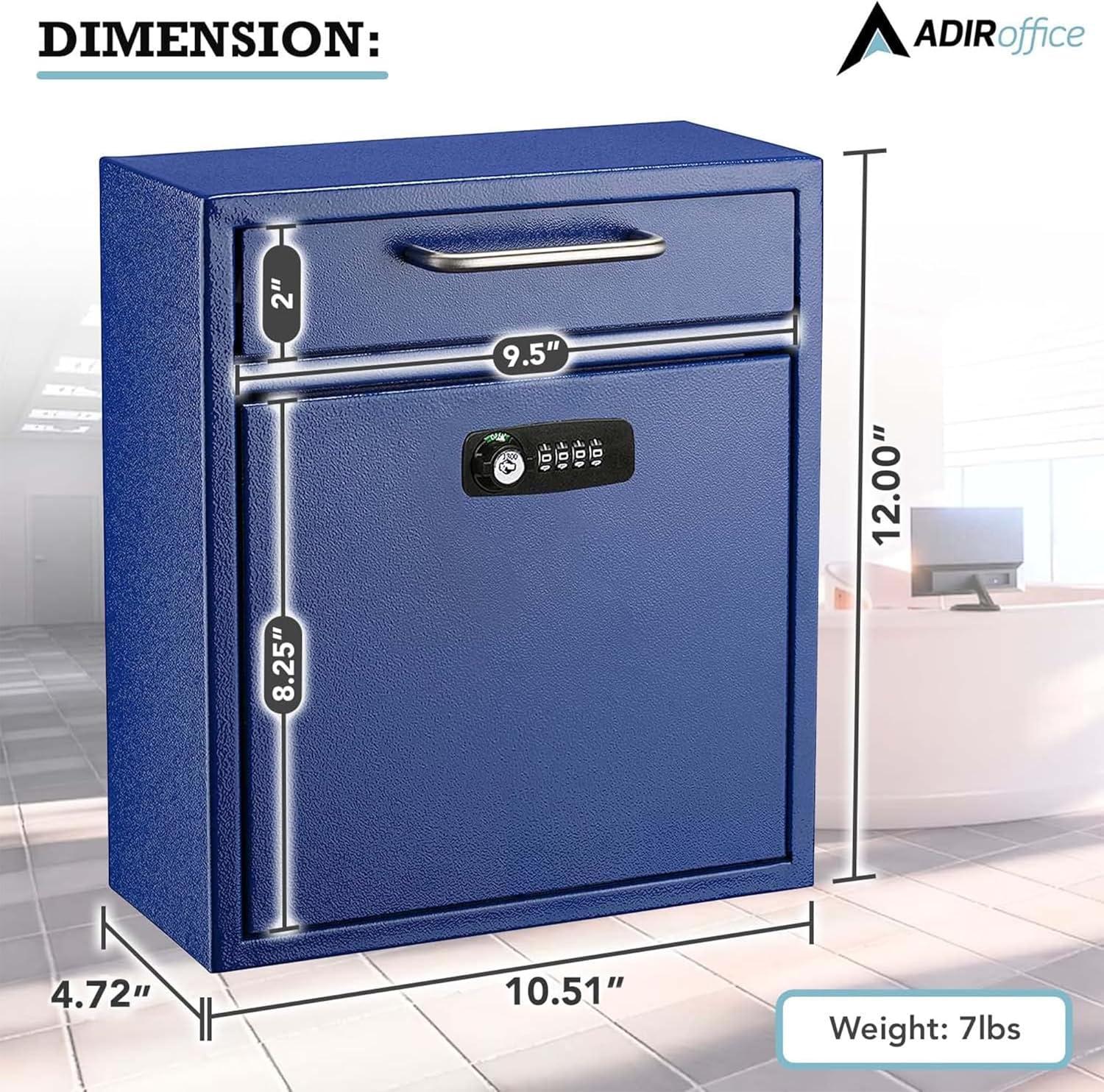 Medium Blue Steel Wall Mount Lockable Mailbox
