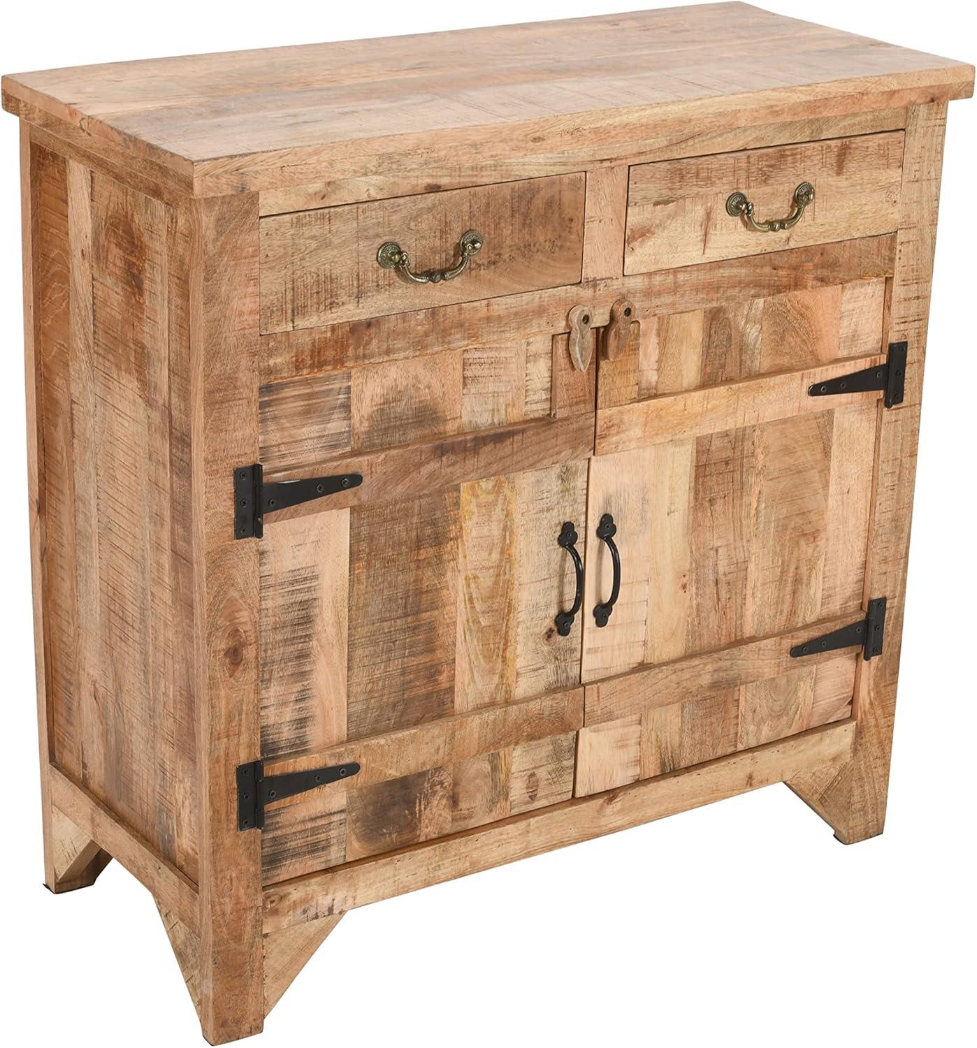 The Urban Port 39" Artisanal Farmhouse Style 2 Drawer Mango Wood Cabinet Console with 2 Door Storage Rustic Brown