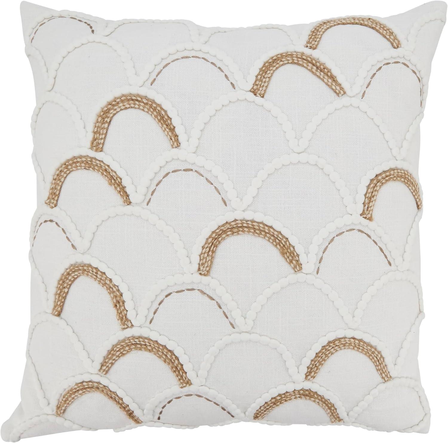 Saro Lifestyle Shoreline Serenity Scallop Design Poly Filled Throw Pillow, Off-White, 18"x18"