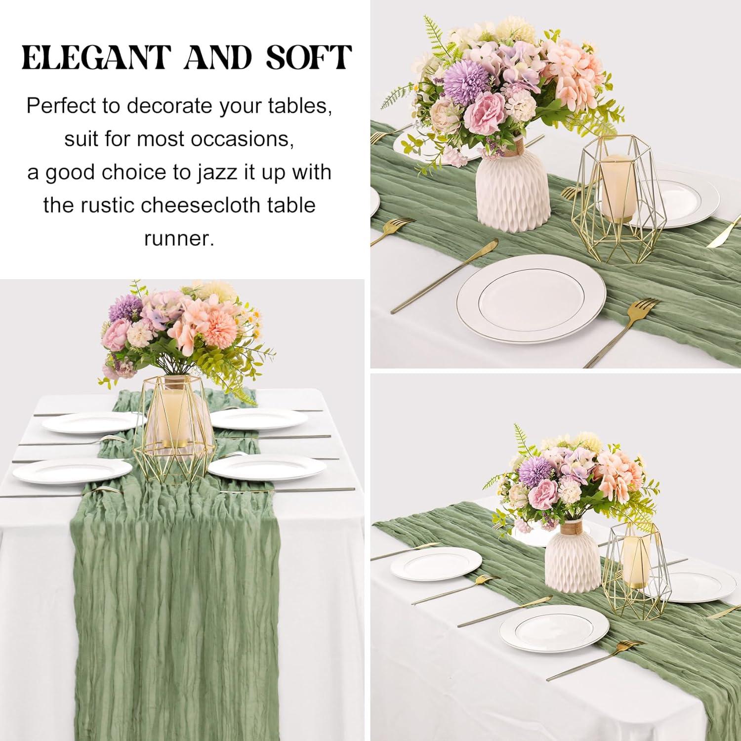 Mint Green Cheesecloth Table Runner 6 Pack 35" Boho Gauze Runner 120 inches Long Tablecloth Runner Rustic Sheer Fabric Bulk for Baby Shower Wedding Bridal Birthday Party Table Decorations