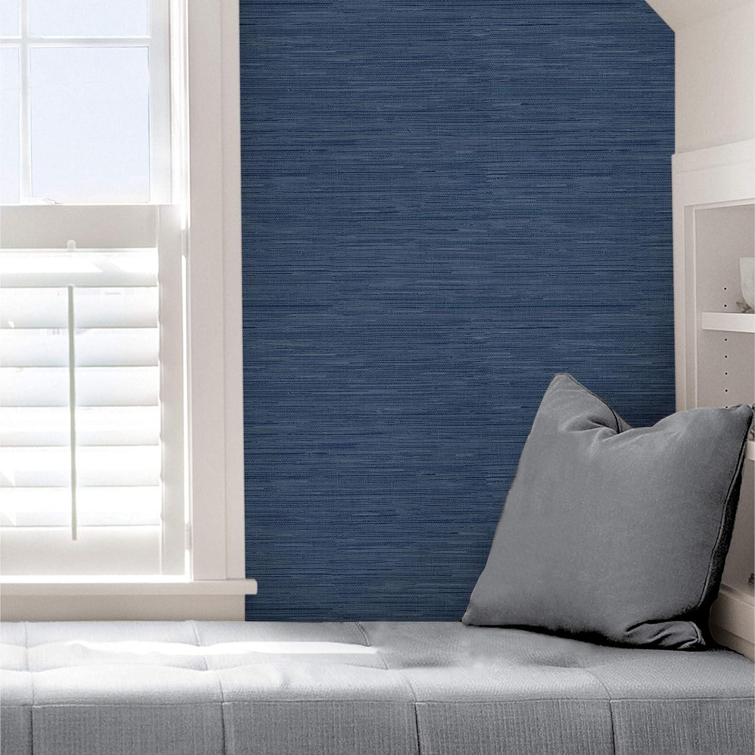 InHome 216-in by 20.8-in Avery Weave Navy Peel And Stick Chinese Wallpaper, 216-in by 20.8-in, 31.2 sq. ft.