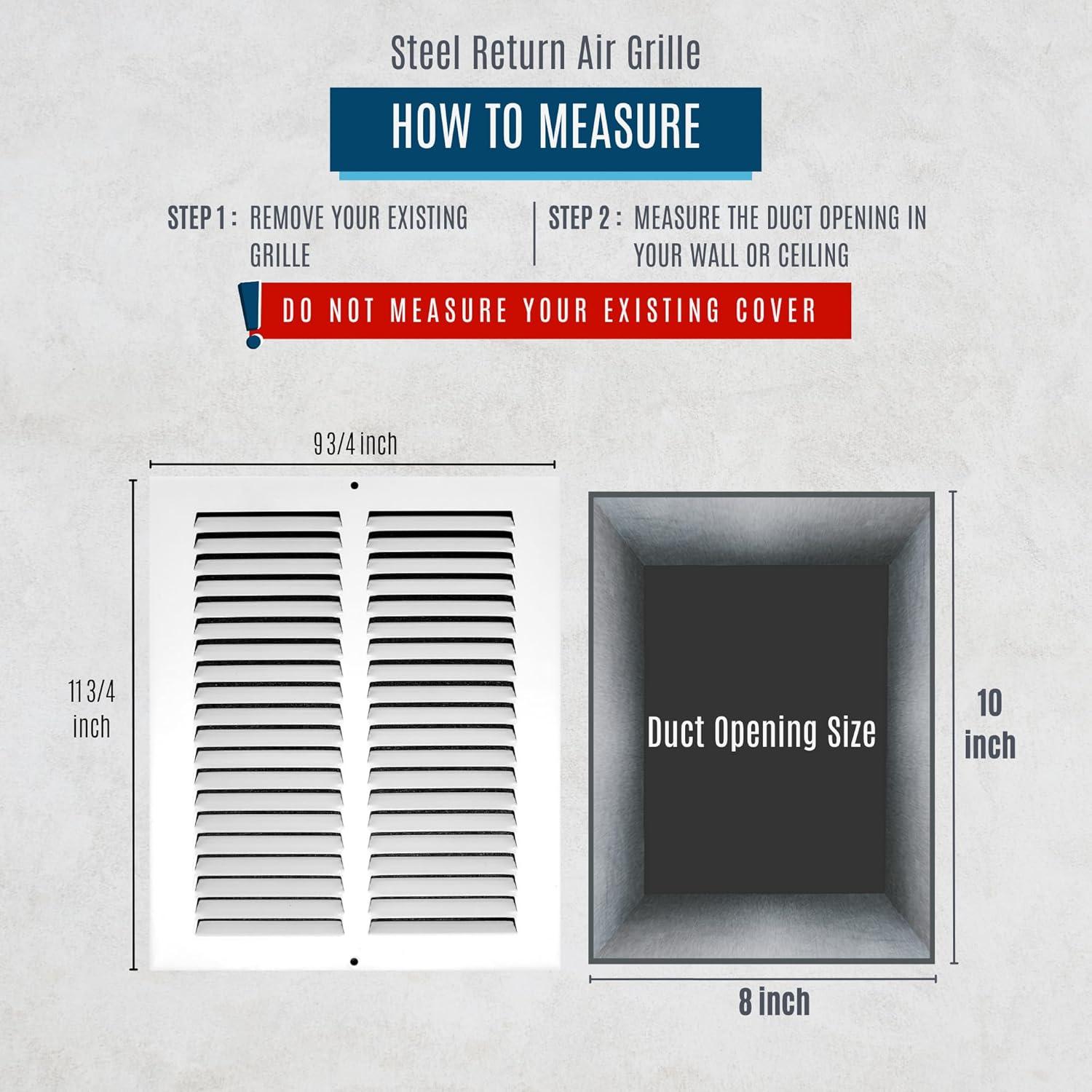 White Steel 8x10 Duct Opening Return Air Grille, 2 Pack