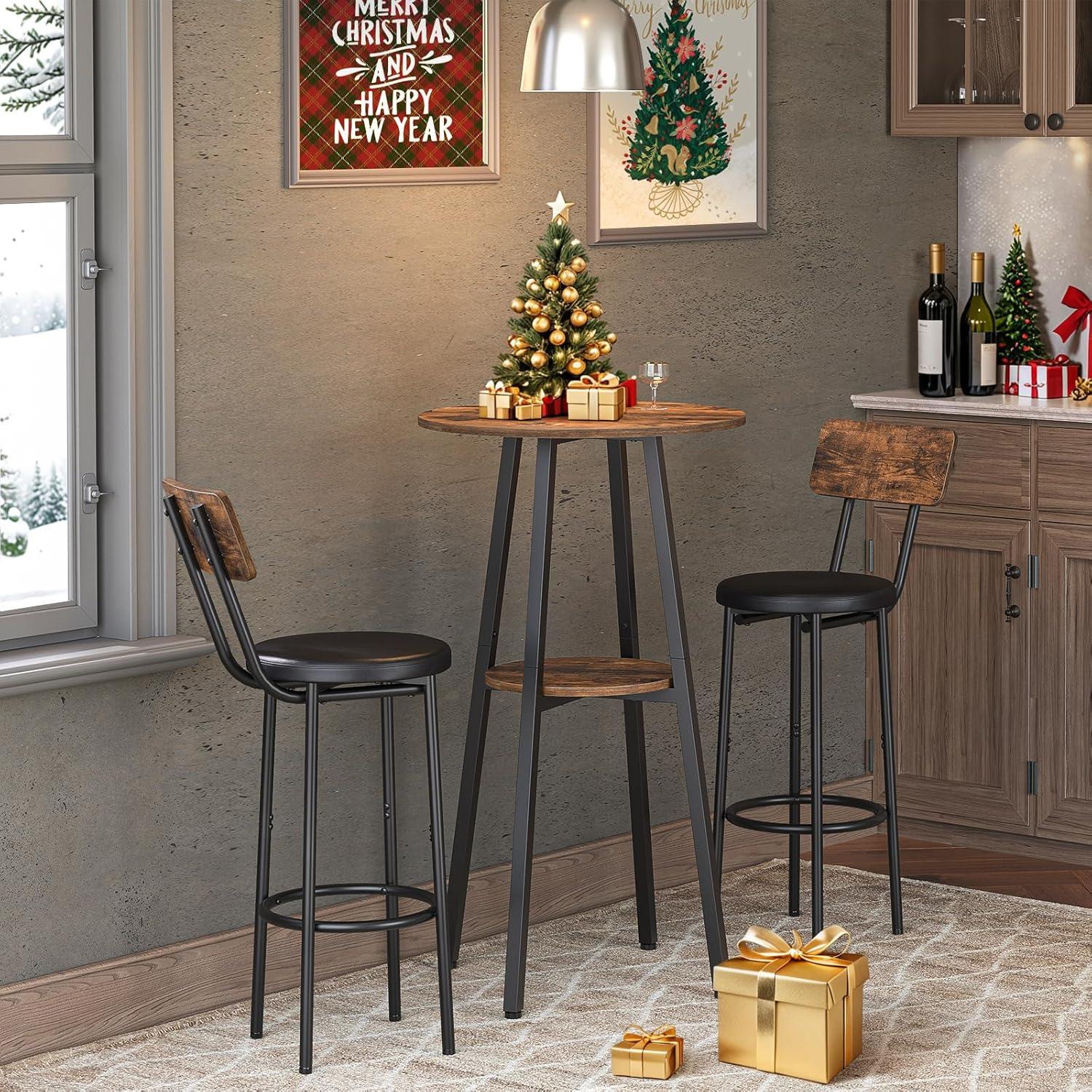 HOOBRO Bar Table, Round Pub Table, 2-Tier with Storage, 37.4" High Top for Small Spaces, with Top Particleboard for Kitchen, Easy to Assemble, Rustic Brown BF55BT01