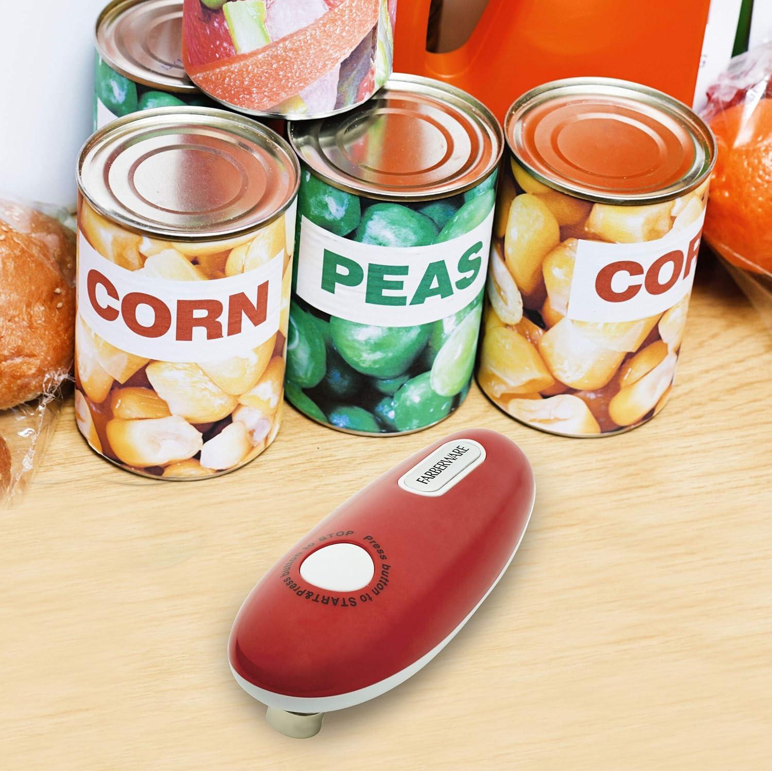 Red and White Hands-Free Automatic Can Opener