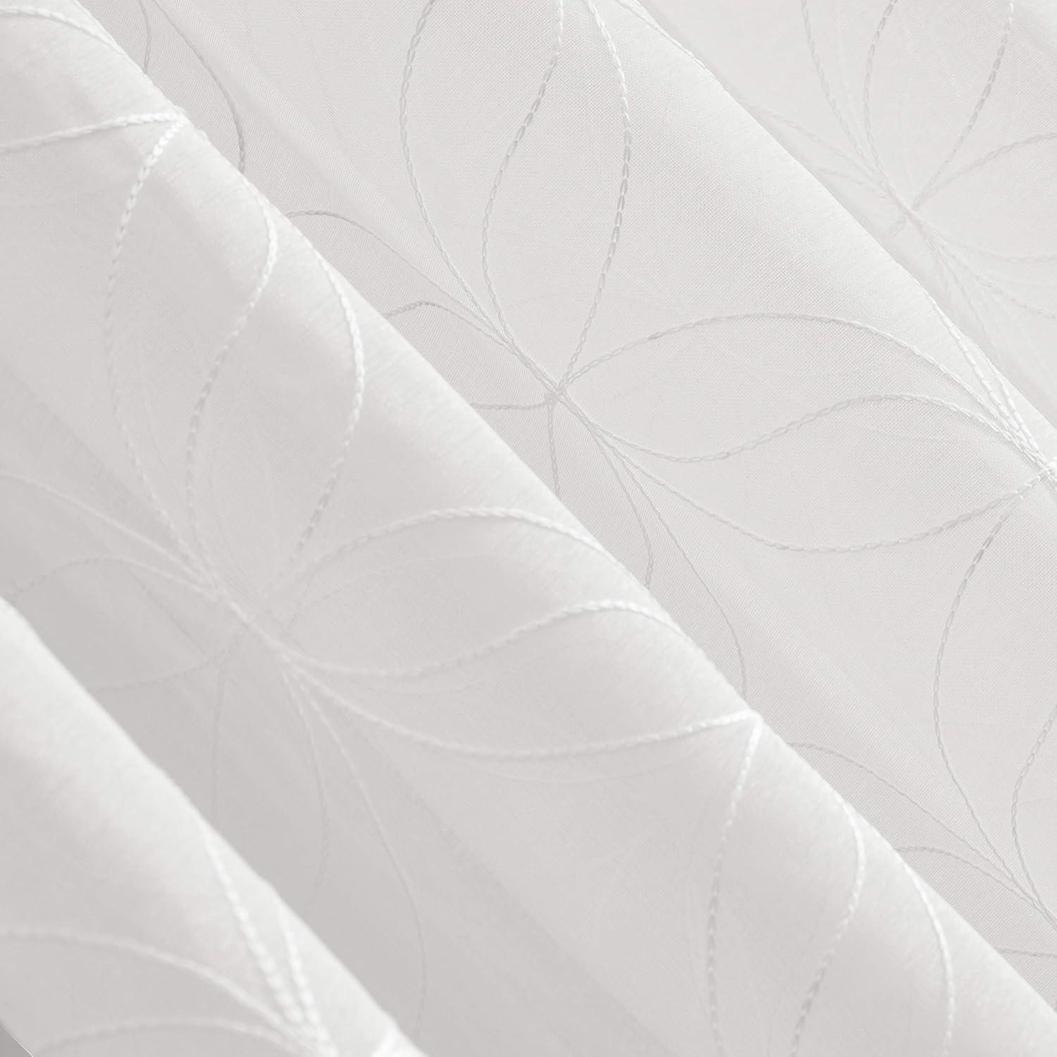 63"x50" Tamaryn Embroidered Trellis Sheer Rod Pocket Curtain Panel Ivory - No. 918: Modern Off-White Polyester Drapery