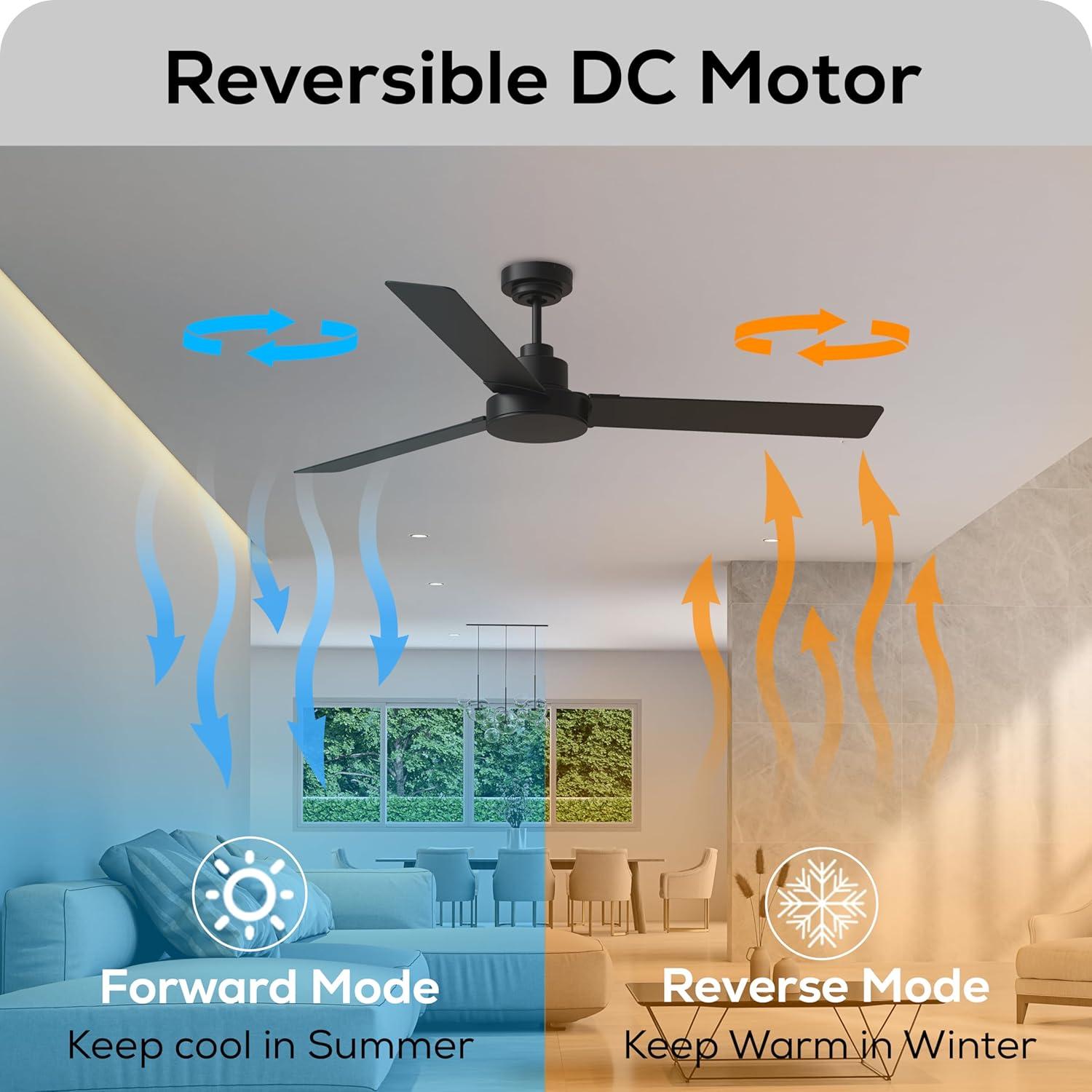 Midnight Black 58" Ceiling Fan with Reversible Blades and Remote