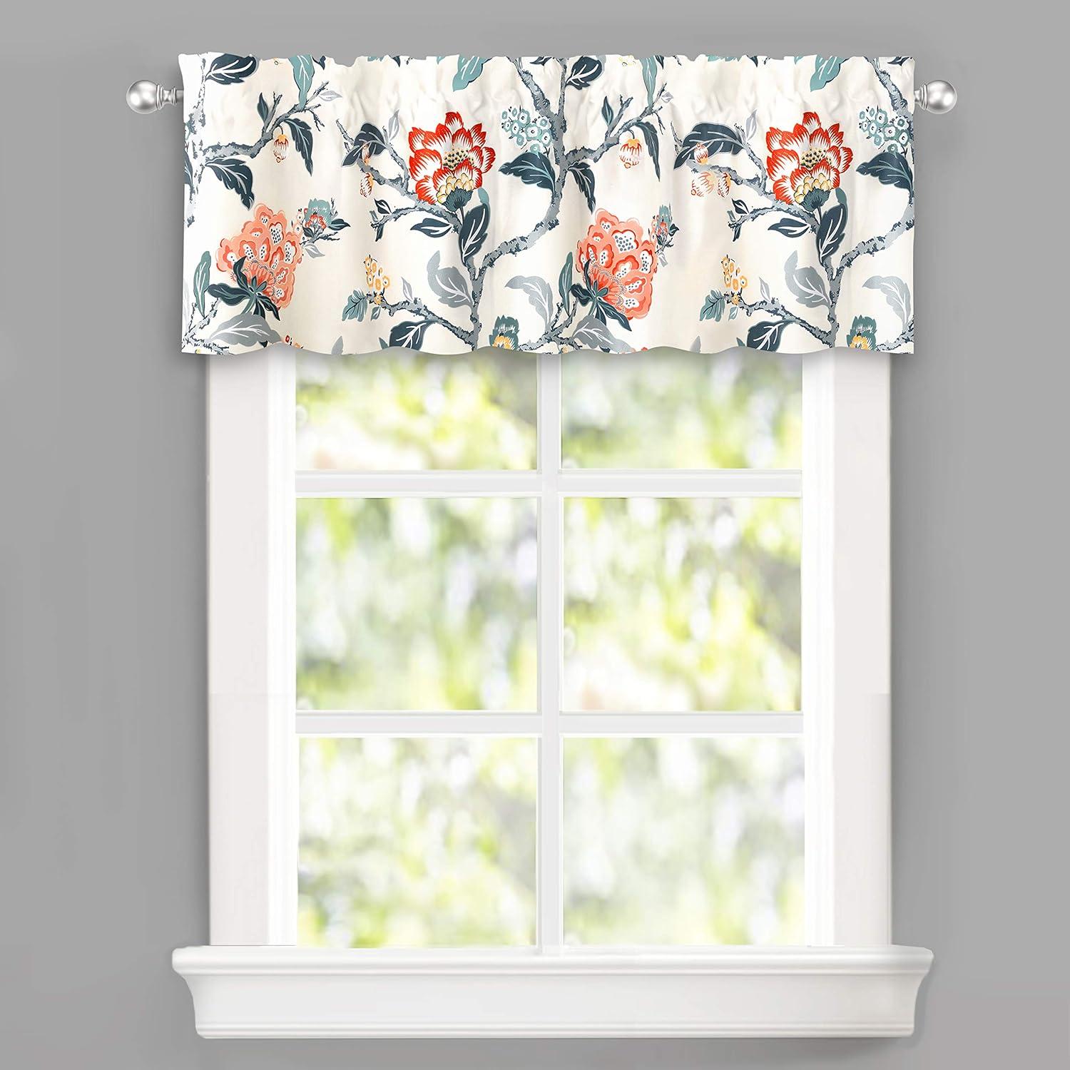 DriftAway Ada Floral Lined Thermal Insulated Room Darkening Blackout Grommet Window Curtains, 2 Panels, 52" x 72", Ivory Orange Teal