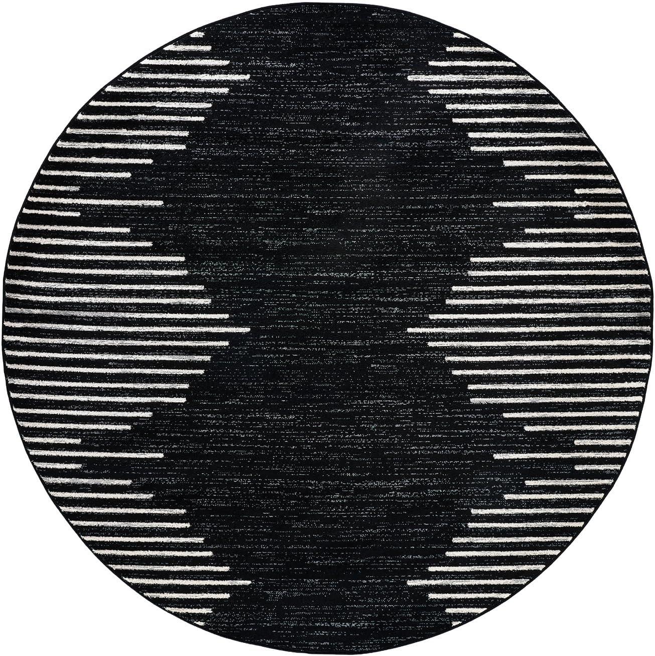 World Rug Gallery Area Rug Bohemian Stripe Jute Rug Carpets for Living Room Rugs for Sale - BLACK 6' Round