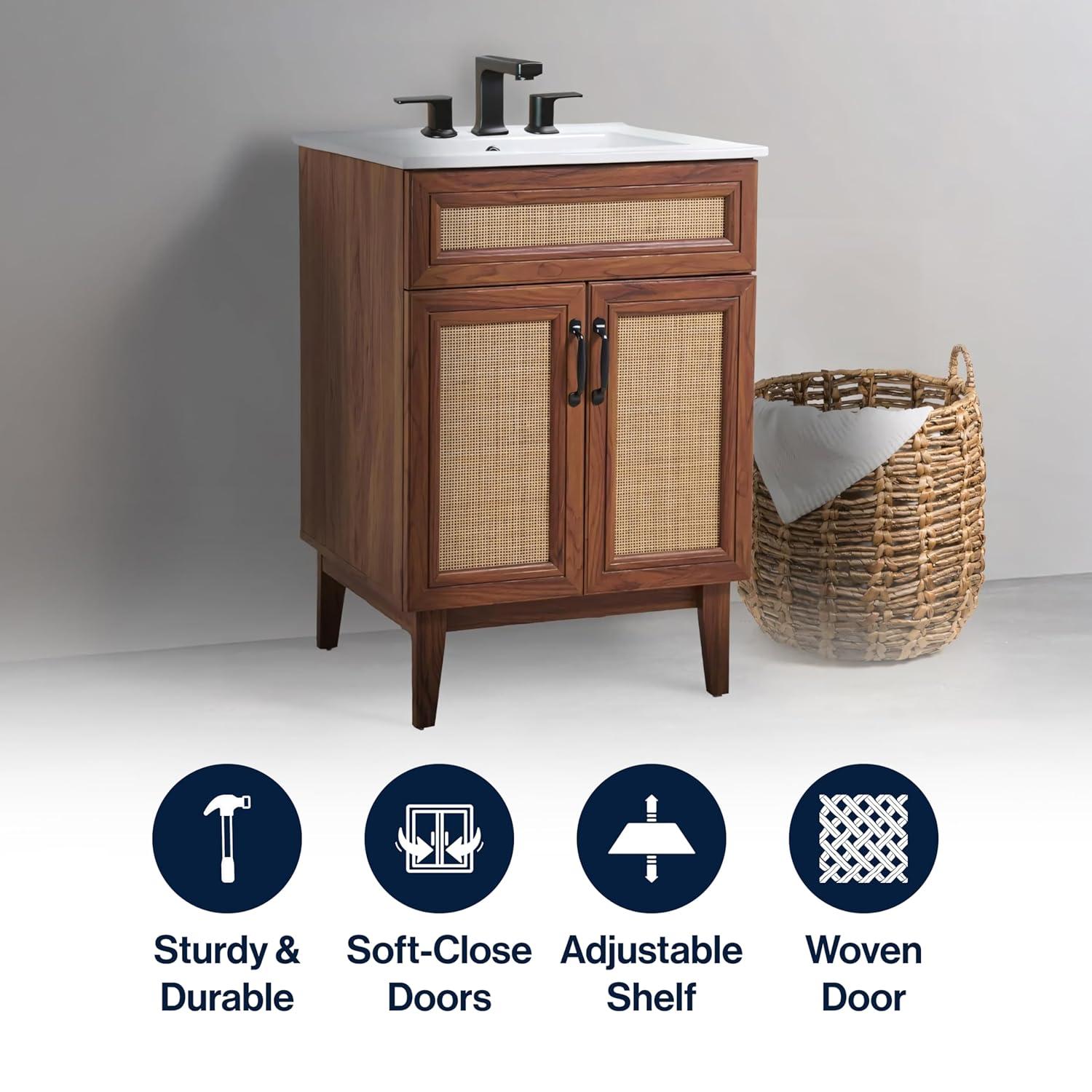 Javer 24" Rattan Modern Farmhouse 2-Shelf Bath Vanity Cabinet Only (Sink Basin not Included)