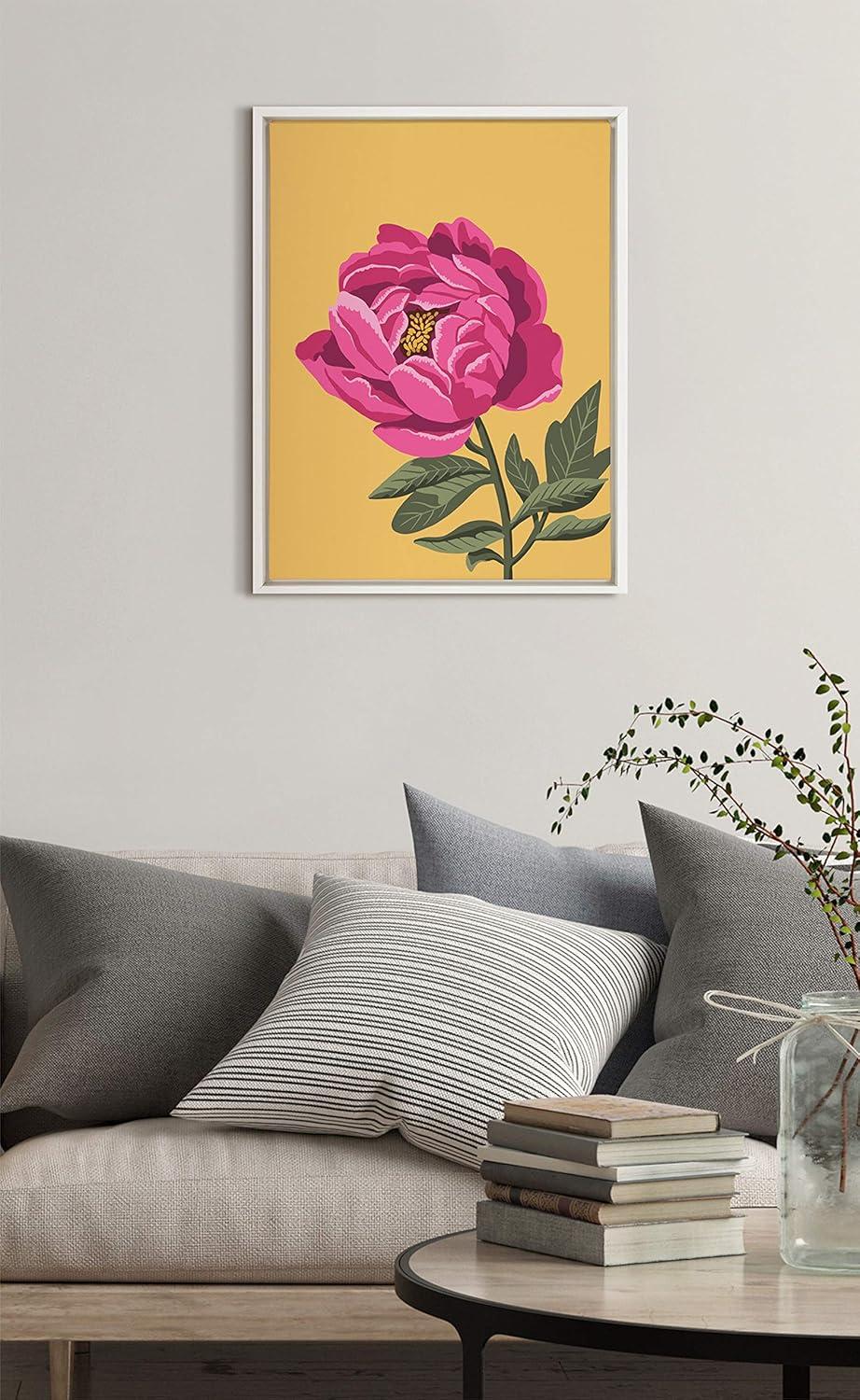 Kate & Laurel All Things Decor 18"x24" Sylvie Bright Peony Framed Canvas by Maria Filar White: Modern Style, Nature Art