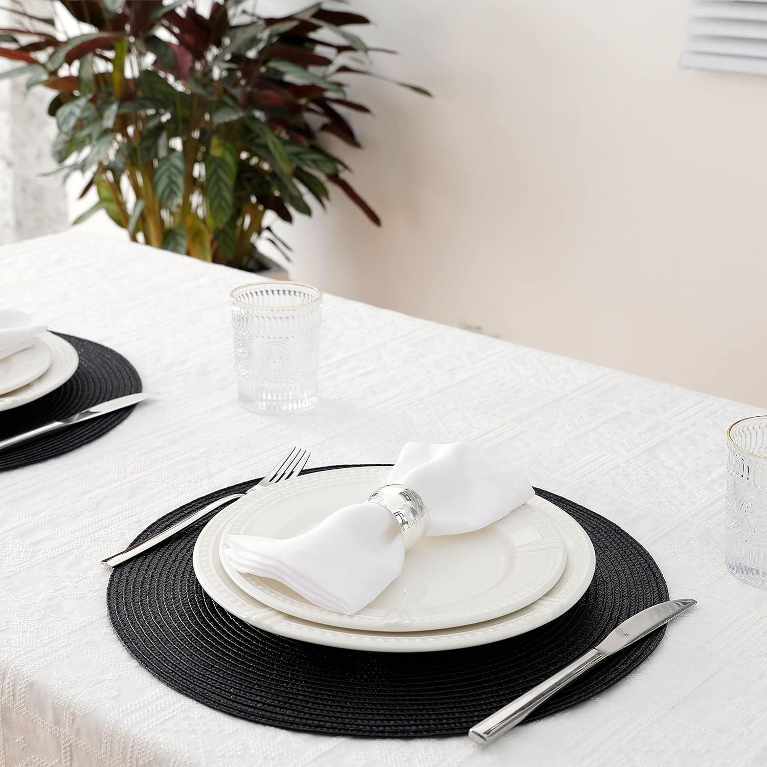 Aqua Woven Round Placemats Set of 6, 14.75"