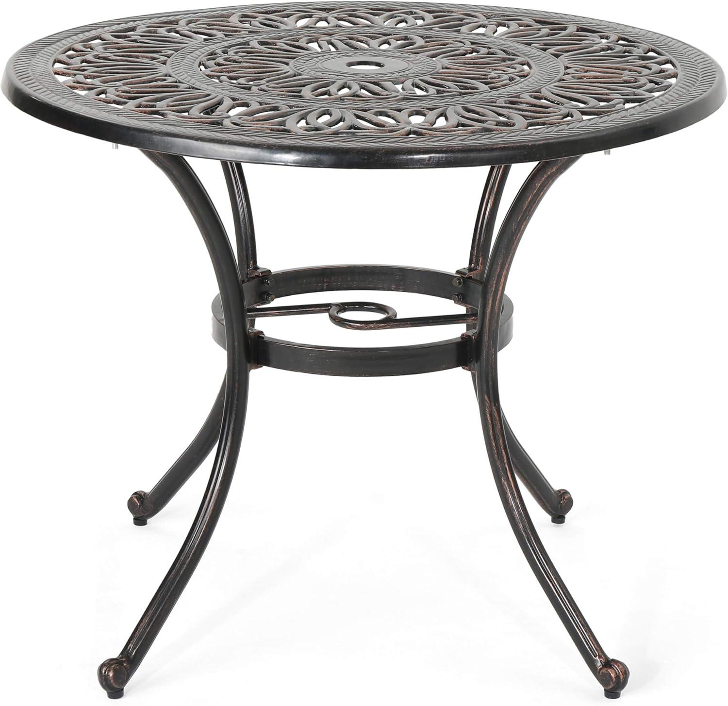 Outdoor Round Cast Aluminum Dining Table, Shiny Copper