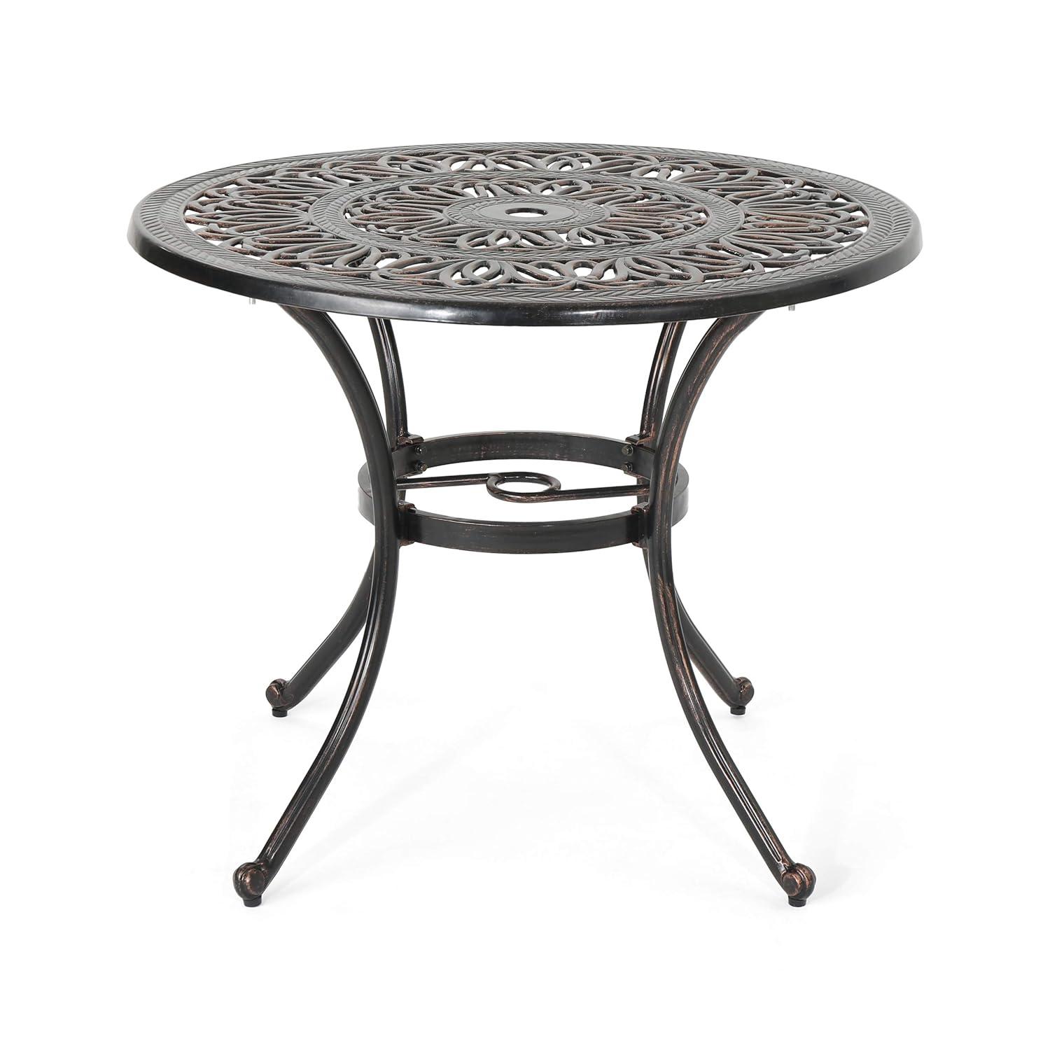 Fleur De Lis Living Outdoor Round Cast Aluminum Dining Table, Shiny Copper | Wayfair