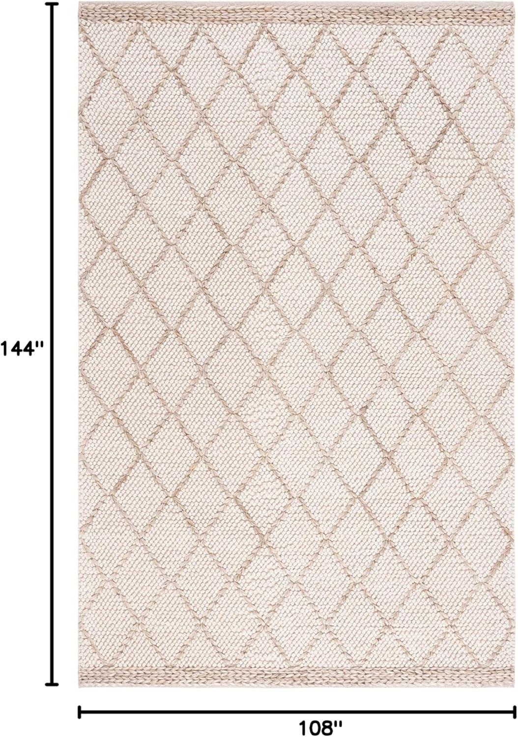 Ivory and Natural Flat Woven Wool Area Rug 9' x 12'