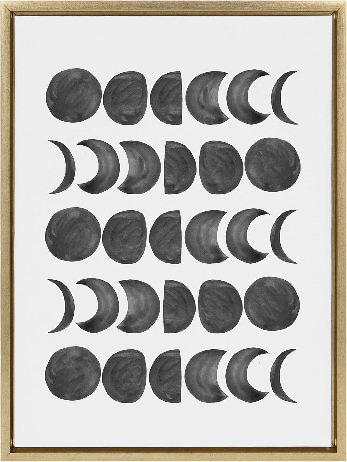 Kate and Laurel Sylvie 901 Moon Phases Black on White Framed Canvas by Teju Reval of SnazzyHues