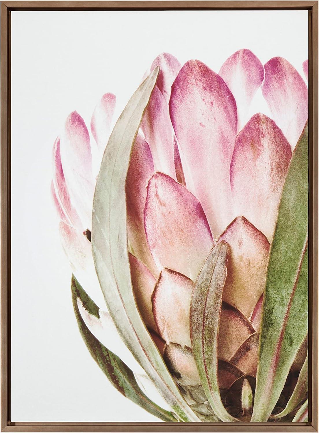 Oversized Pink Protea Flower Framed Canvas Wall Art