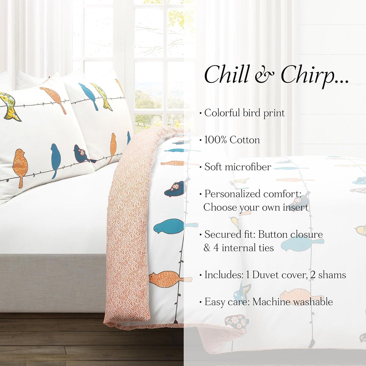 Lush Decor Rowley Birds Reversible Cotton Duvet Cover Multi (Set of 3)