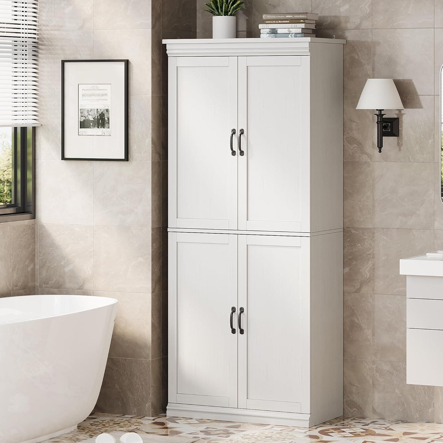 Ataucjin 70" Tall Kitchen Pantry Cabinet, Freestanding Cupboard Kitchen Pantry Storage Cabinet, Freestanding Cupboard with Doors and Adjustable Shelves, for Bathroom, Dining Room, Living Room