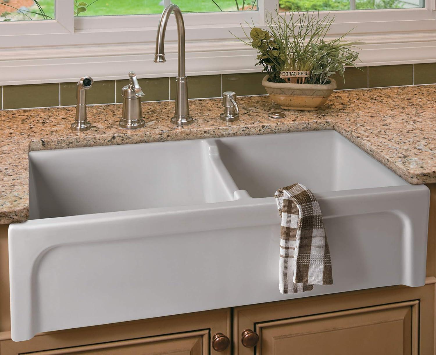 36'' L Farmhouse / Apron Double Bowl Fireclay Kitchen Sink