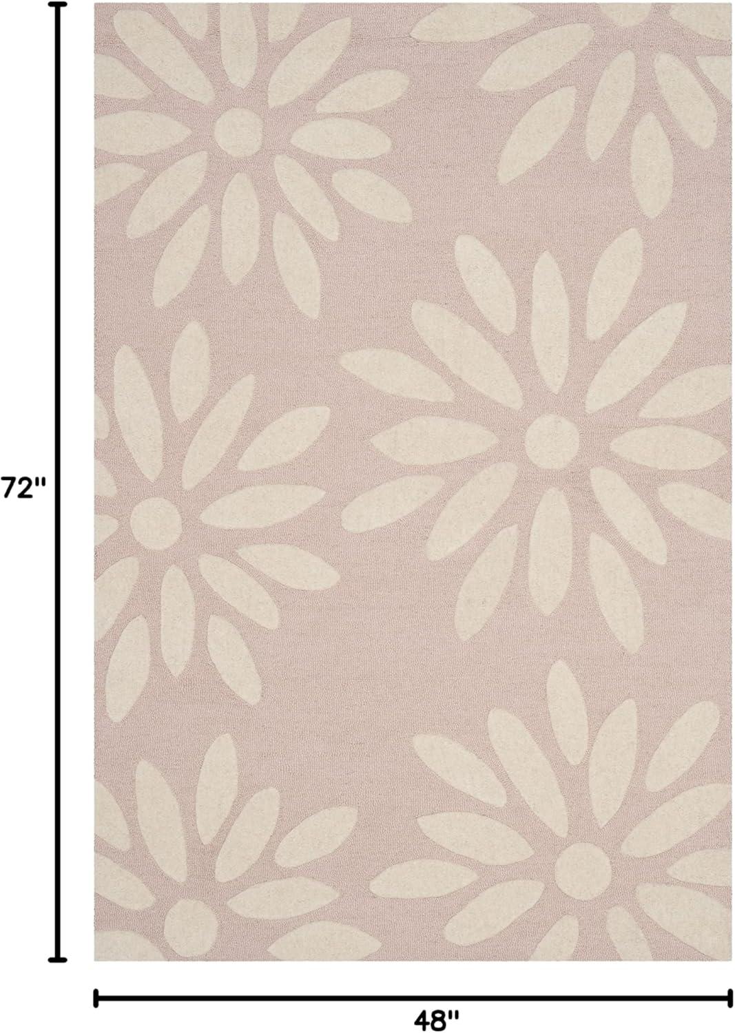SAFAVIEH Kids Daisy Flowers Wool Area Rug, Pink/Ivory, 3' x 5'