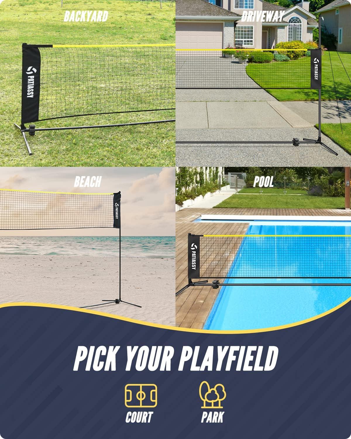 17FT Badminton Volleyball Combo Net Set for Backyard, 5.1ft-7.4ft Adjustable Heigh Portable Sports Net with Poles, 4 Badminton Rackets, 3 Shuttlecocks and Volleyball for Driveway Game