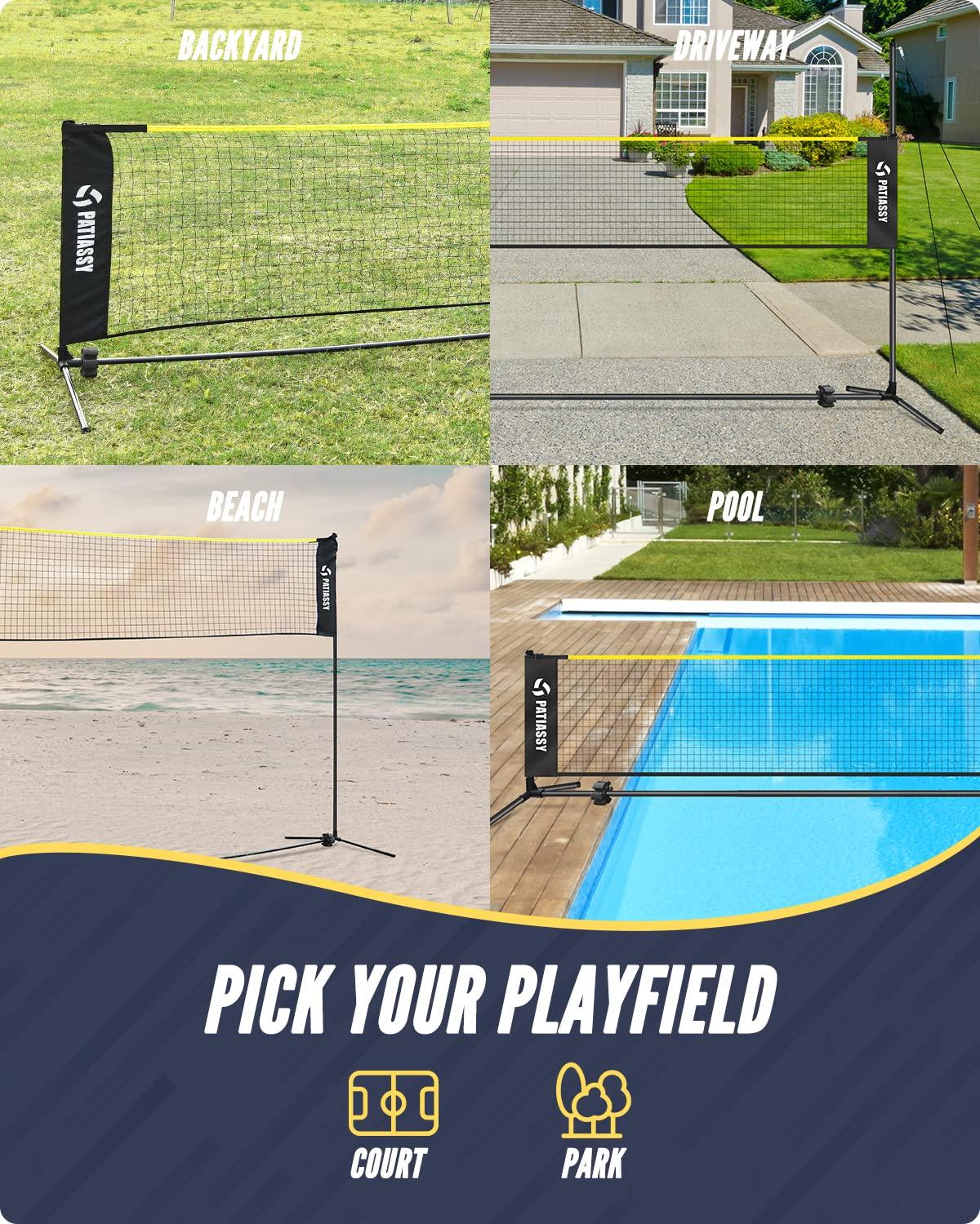 17FT Badminton Volleyball Combo Net Set for Backyard, 5.1ft-7.4ft Adjustable Heigh Portable Sports Net with Poles, 4 Badminton Rackets, 3 Shuttlecocks and Volleyball for Driveway Game