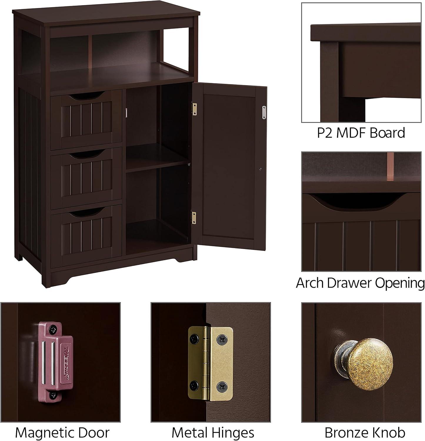 Espresso MDF Bathroom Floor Cabinet with Adjustable Shelving